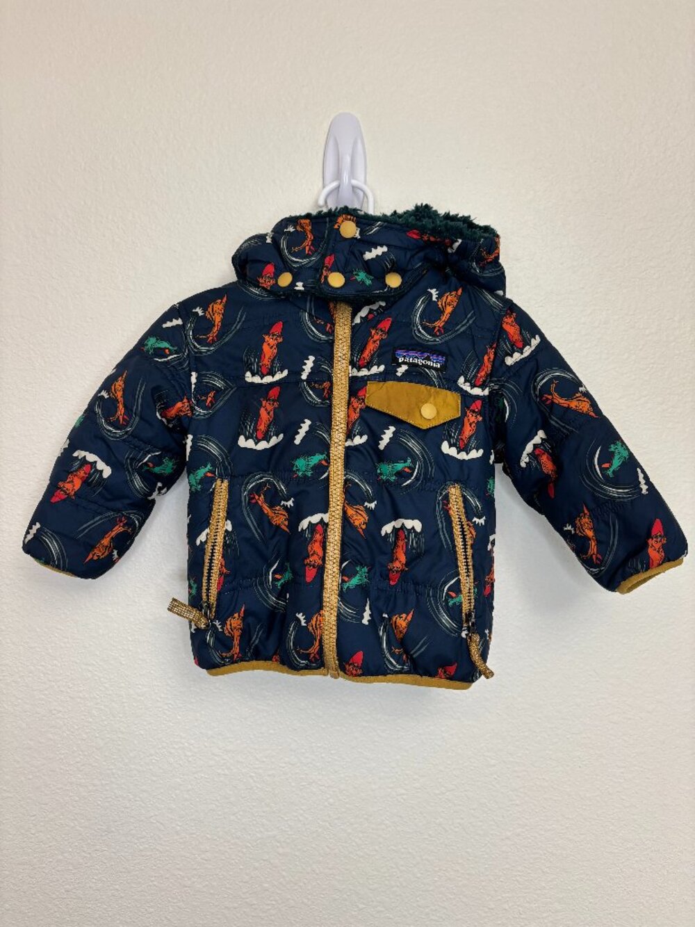 Patagonia Baby Reversible Tribbles Hoody Jacket Navy Fish Los Lobos 3-6m